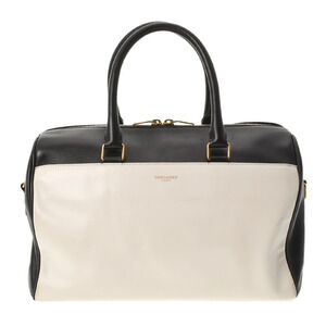 SAINT LAURENT Duffle Bag Black White Calfskin Handbag